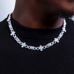 Baguette Cross Evil Eye and Diamond Station Cuban Chains + Bracelet Bundle in White Gold