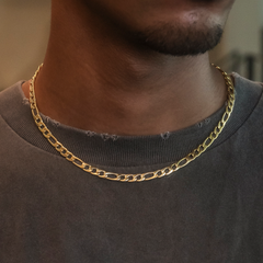 Figaro Chain + Bracelet Bundle in Yellow Gold- 6mm