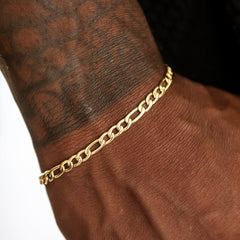 Figaro Link Chain + Bracelet Bundle in Yellow Gold- 4mm