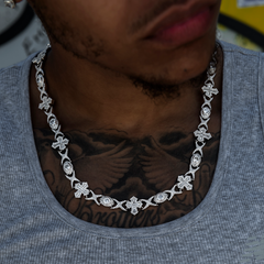 Baguette Cross Evil Eye Chain + Bracelet in White Gold