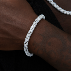 Diamond Pave Snake Link Chain + Bracelet Bundle in White Gold- 6mm