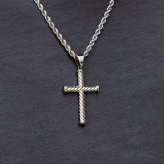 Twisted Rope Cross Pendant + 2MM Rope Chain Bundle in White Gold