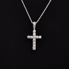 Micro Diamond Cross Pendant + 2MM Rope Chain Bundle in White Gold