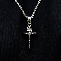 Crucifix Pendant + 2MM Rope Chain Bundle in White Gold