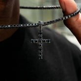 Black Diamond Tennis Chain + Black Diamond Cross Pendant in Black - 3mm