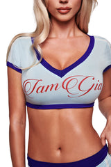 BLARE SPORT CROP TEE AND HEADBAND - BABY BLUE