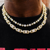 Round Stone Star Tennis Chain + Diamond Cluster Mariner Chain Bundle in Yellow Gold
