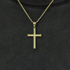 Twisted Rope Cross Pendant + 2MM Rope Chain Bundle in Yellow Gold