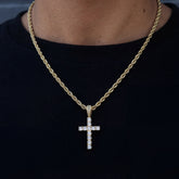 Diamond Cross Pendant + 4mm Rope Chain Set in Yellow Gold