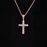 Micro Diamond Cross Pendant + 2MM Rope Chain Bundle in Rose Gold