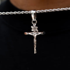 Crucifix Pendant + 2MM Rope Chain Bundle in White Gold