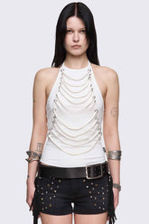 Unravel White Layered Chain Halter Top