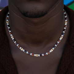 Multicolor Mixed Oval Cut Tennis Tonal Brown Stones Chain + Bracelet Bundle- 5mm