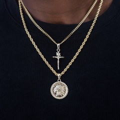 Cross and Coin Set in Yellow Gold
