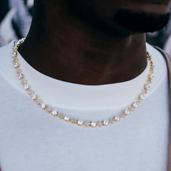 Round Stone Star Tennis Chain + Diamond Cluster Mariner Chain Bundle in Yellow Gold