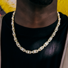 Round Stone Star Tennis Chain + Diamond Cluster Mariner Chain Bundle in Yellow Gold