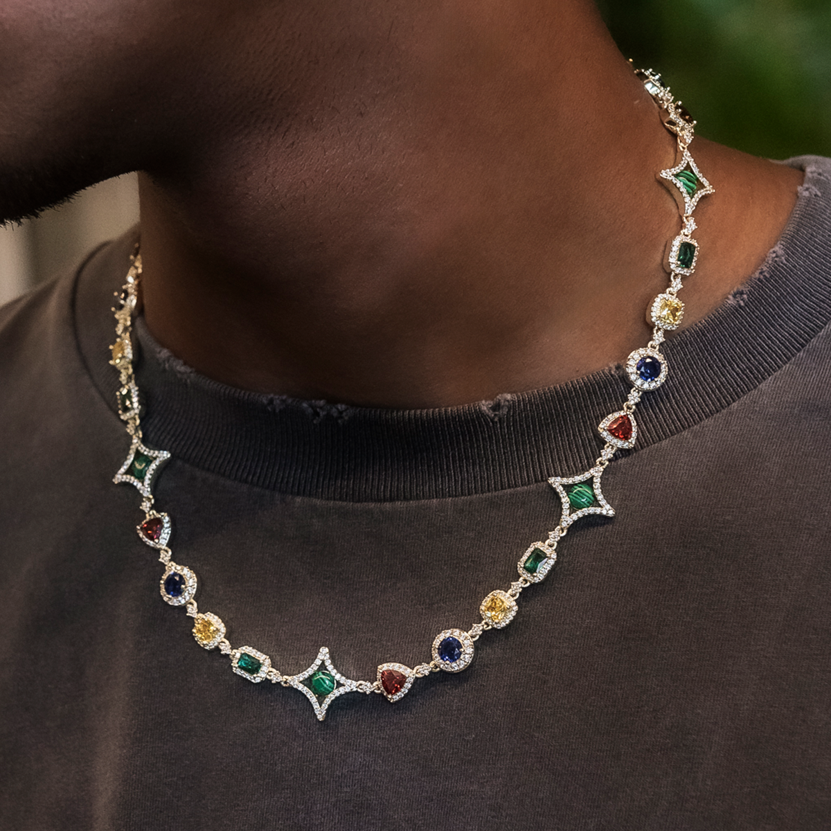 Colored Gemstone Chain + Bracelet Bundle in Yellow Gold
