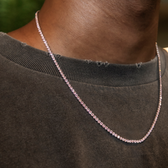 Pink Diamond Micro Tennis Chain + Bracelet Bundle in White Gold