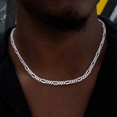 Diamond Figaro Chain + Bracelet Bundle in White Gold- 6mm