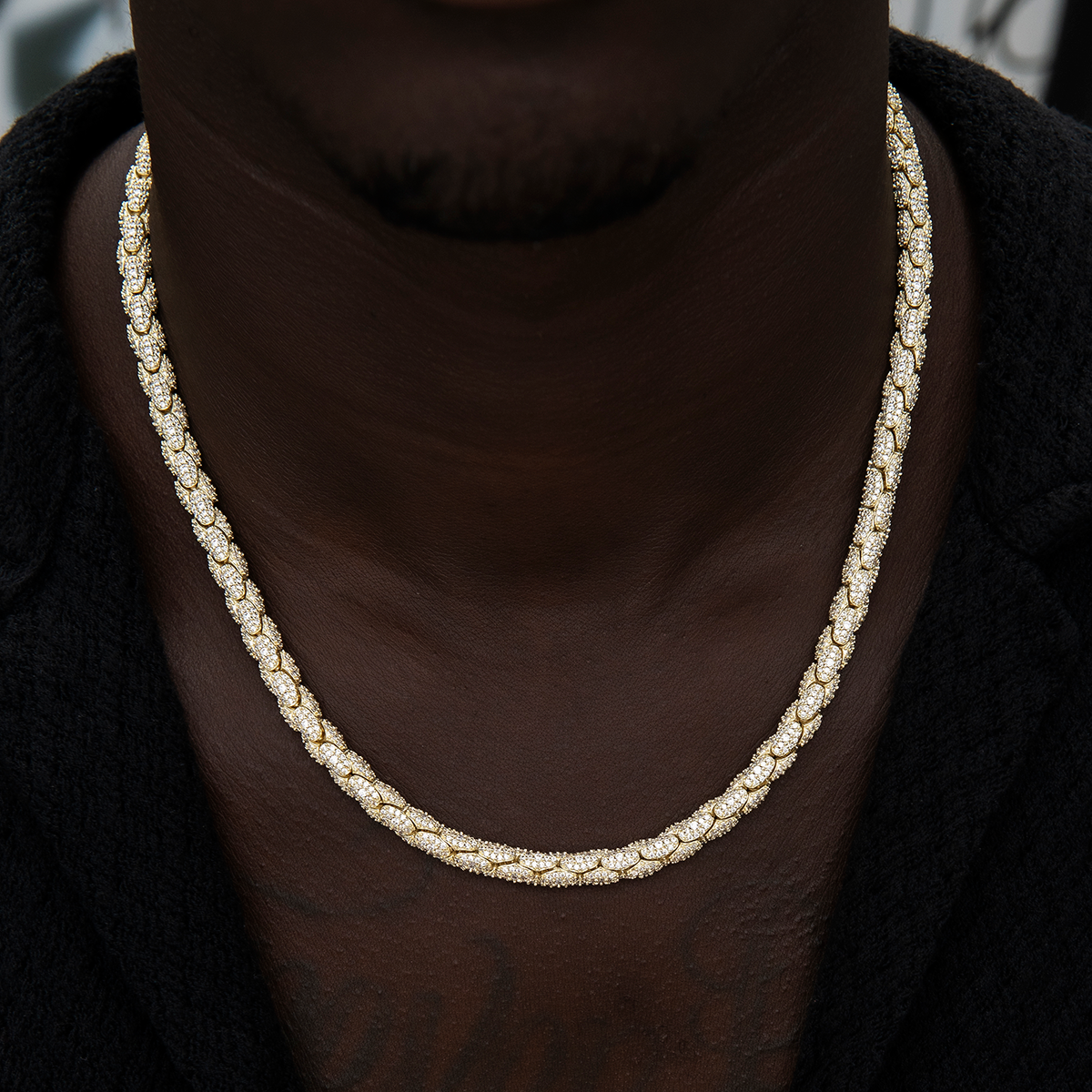 Diamond Pave Snake Link Chain + Bracelet Bundle in Yellow Gold- 6mm