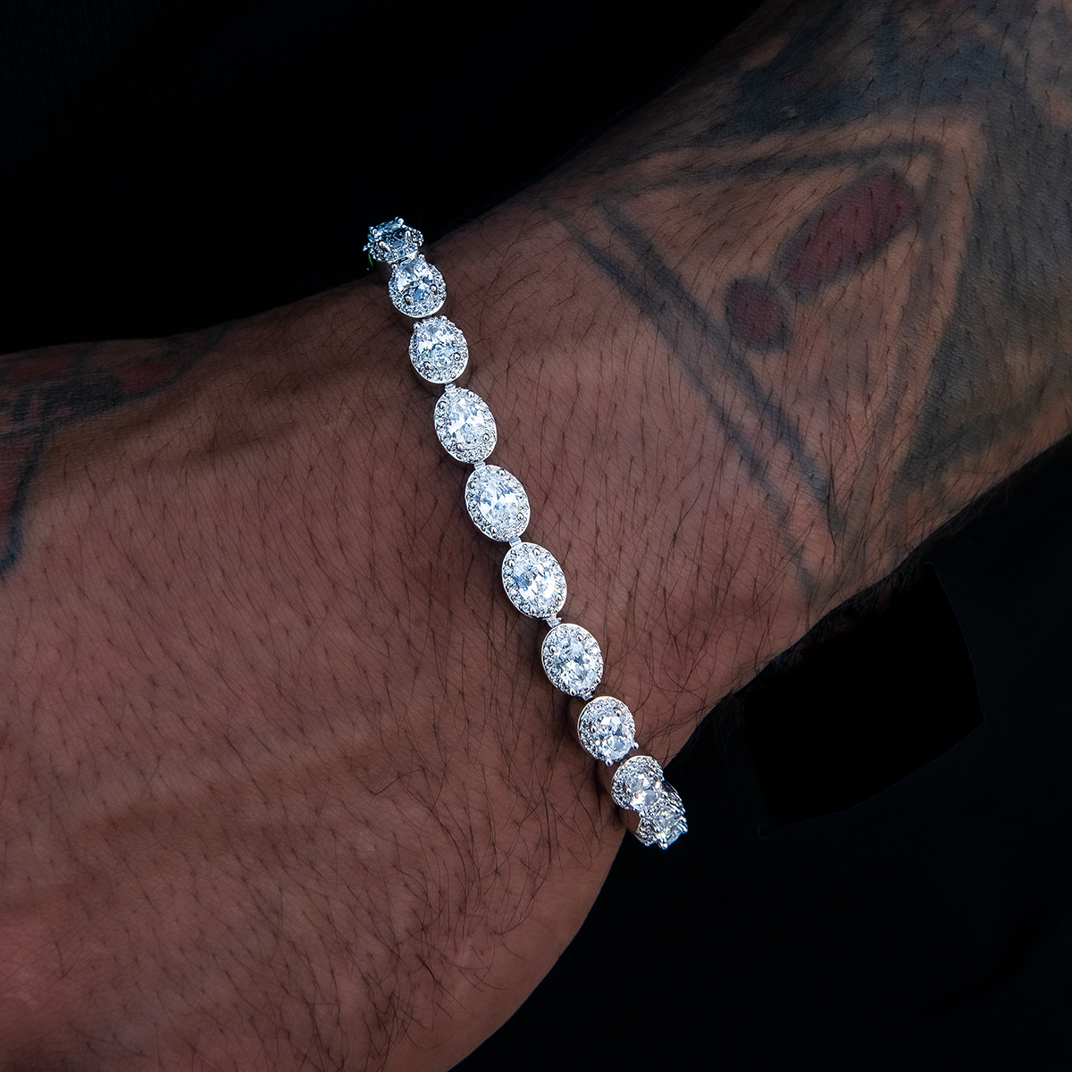 Diamond Oval Clustered Tennis Chain + Bracelet Bundle in White Gold- 4mm