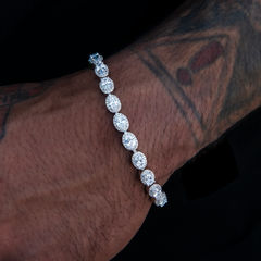 Diamond Oval Clustered Tennis Chain + Bracelet Bundle in White Gold- 4mm