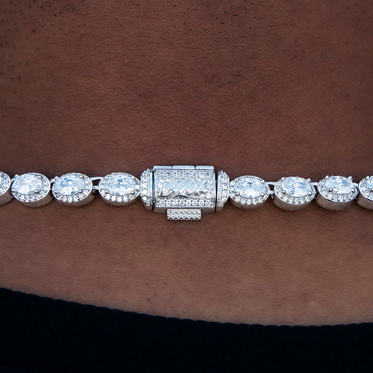 Diamond Oval Clustered Tennis Chain + Bracelet Bundle in White Gold- 4mm