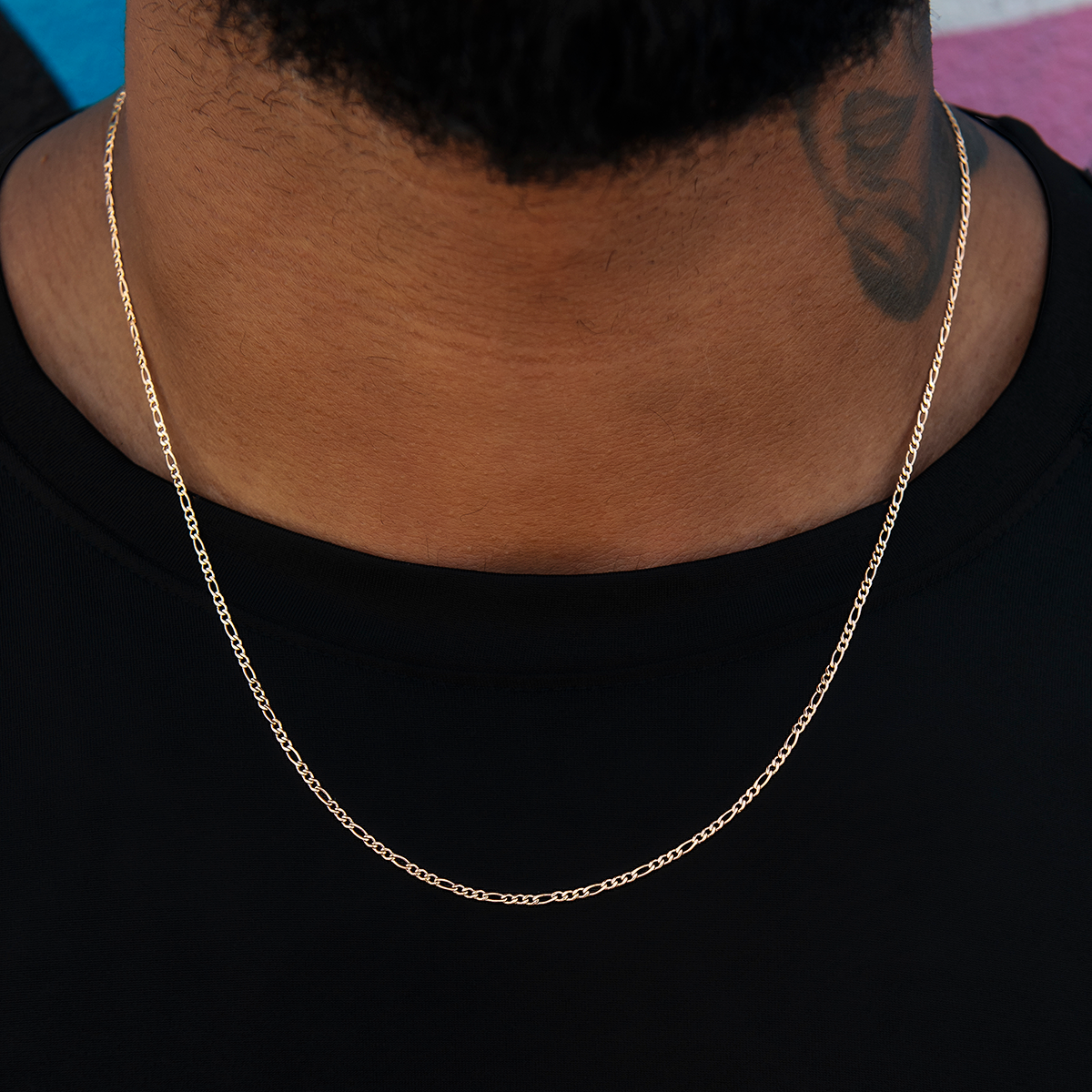 Figaro Chain + Bracelet Bundle in Rose Gold- 2mm