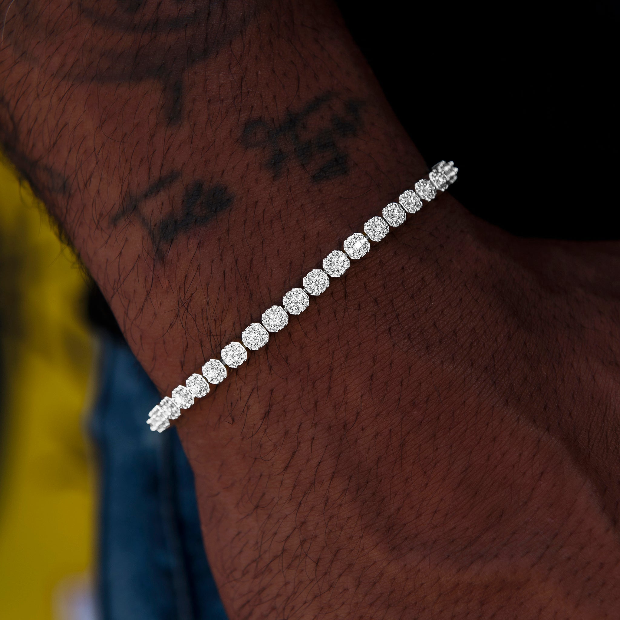Iced Mini Clustered Tennis Chain + Bracelet Bundle in White Gold