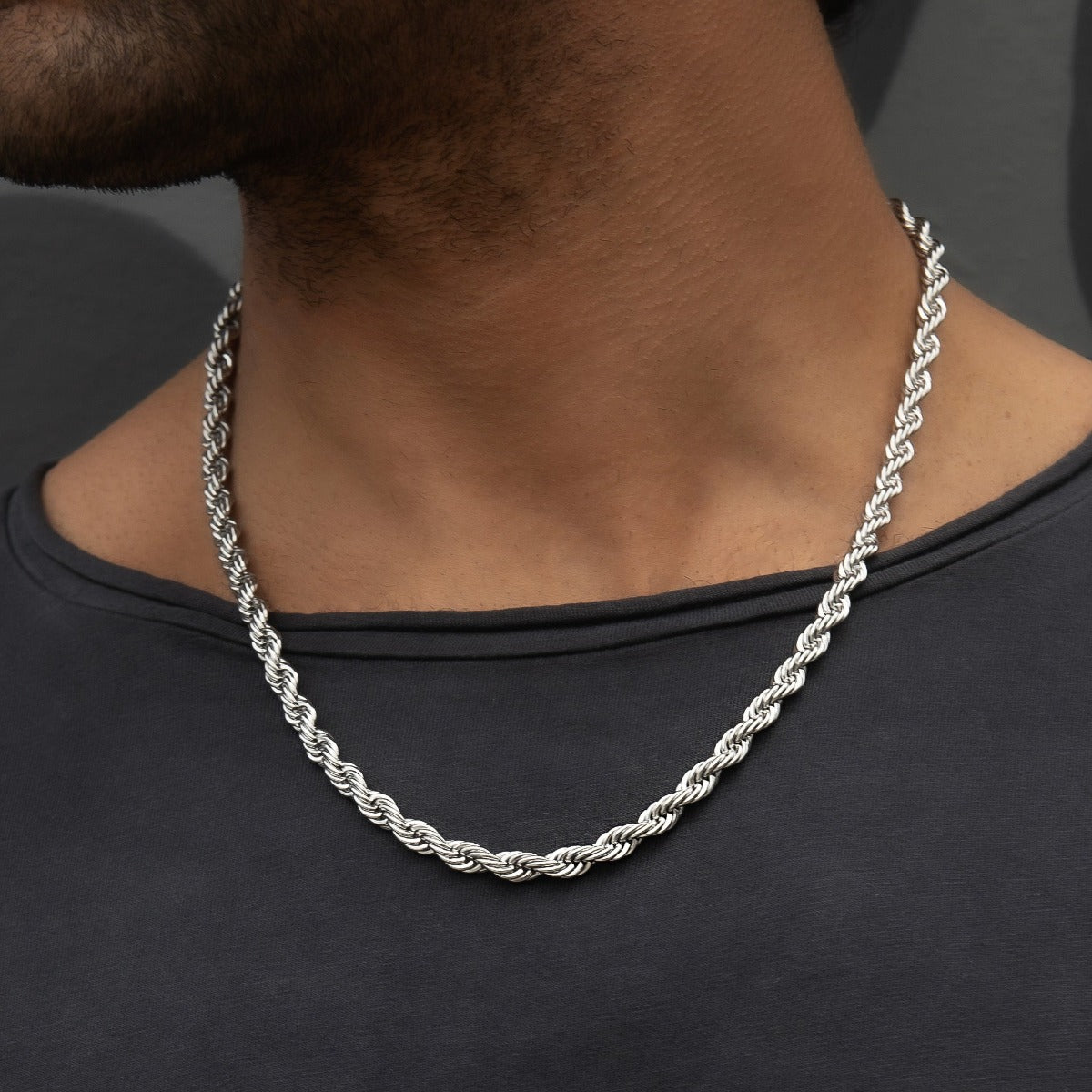 Rope Chain + Bracelet Bundle in White Gold- 6mm
