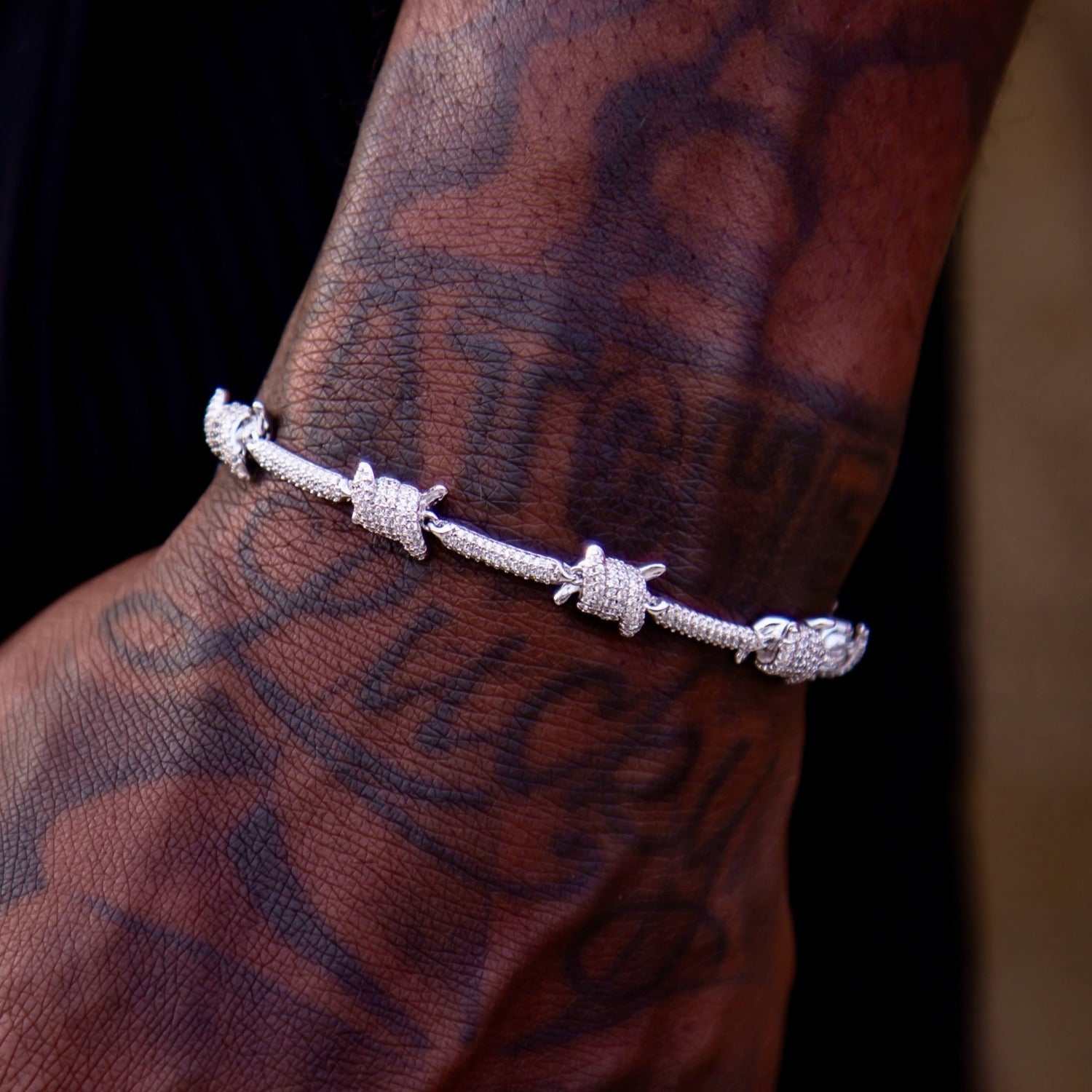 Iced Barbed Wire + 6mm Micro Diamond Prong Bracelet Bundle in White Gold