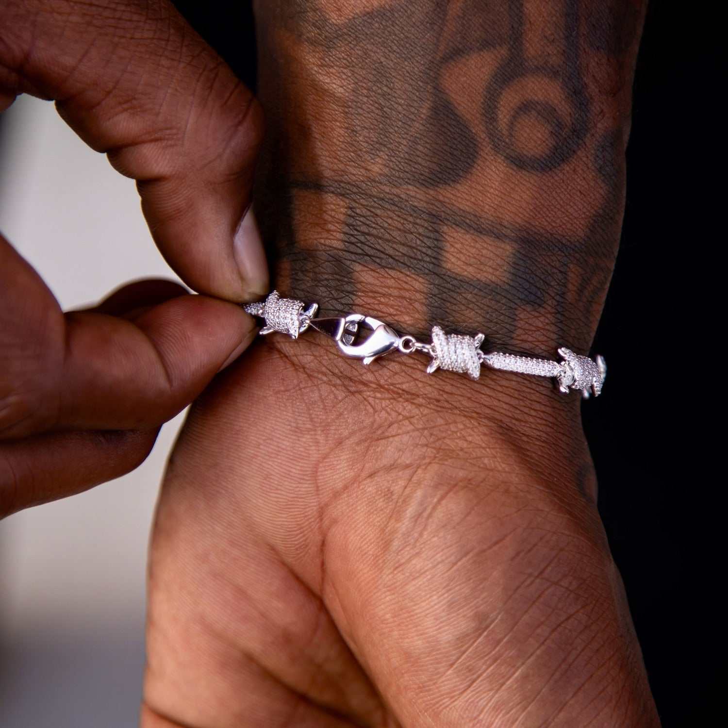 Iced Barbed Wire + 6mm Micro Diamond Prong Bracelet Bundle in White Gold