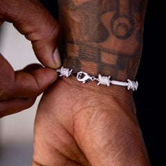 Iced Barbed Wire Chain + Bracelet Bundle in White Gold