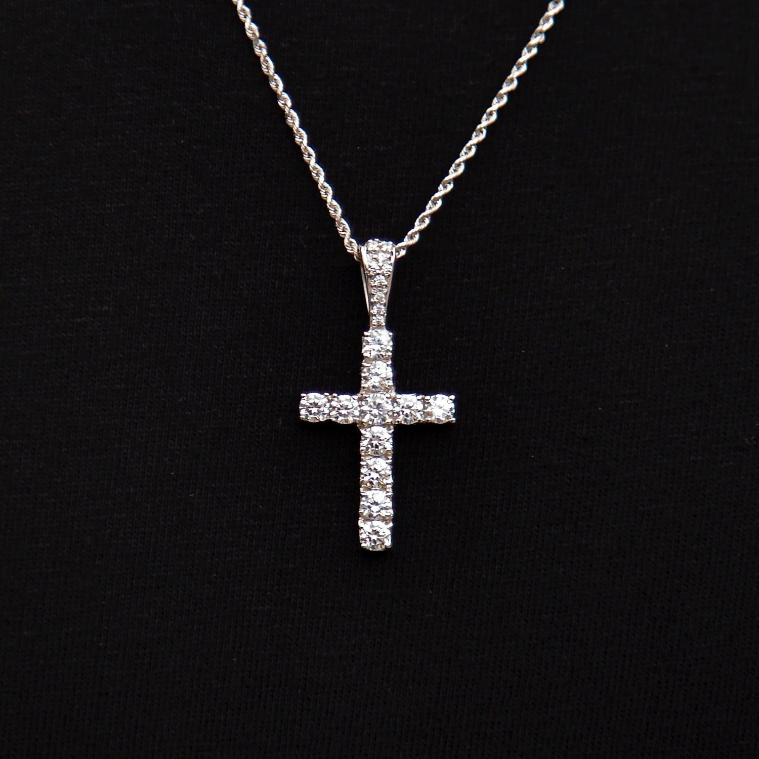 Micro Diamond Cross Pendant + 2MM Rope Chain Bundle in White Gold