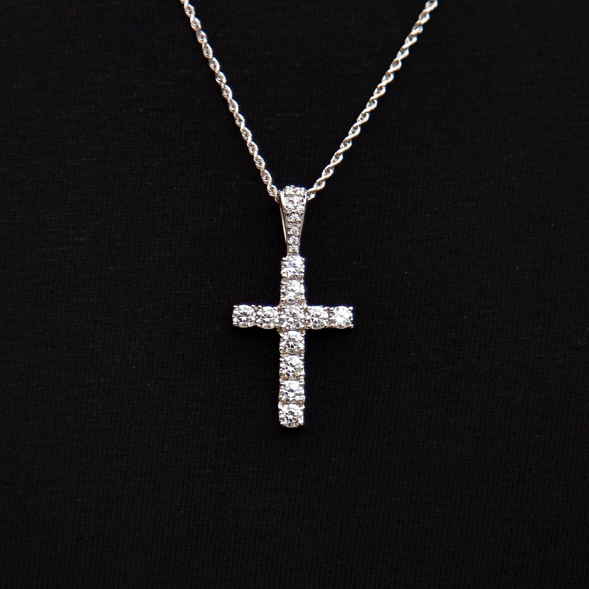 Micro Diamond Cross Pendant + 2MM Rope Chain Bundle in White Gold