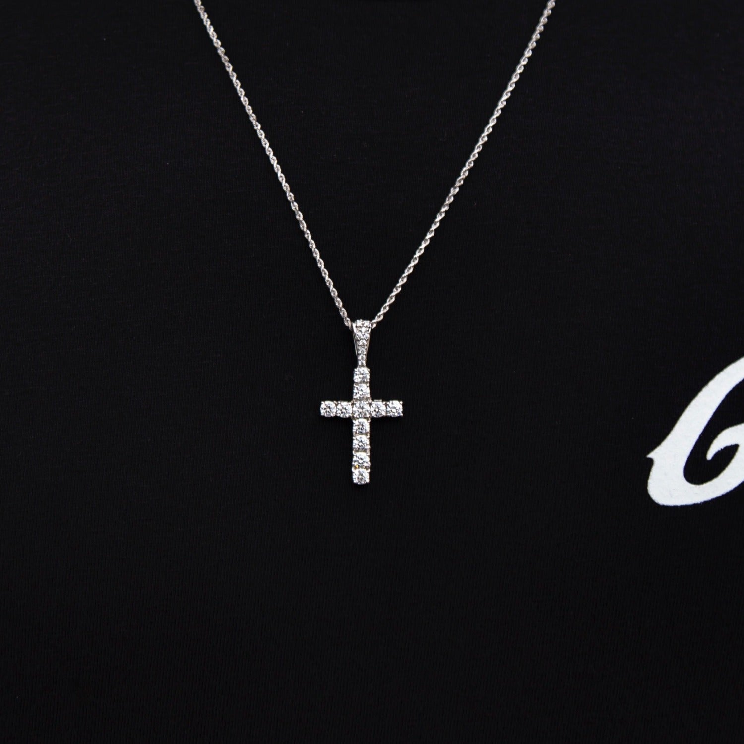 Micro Diamond Cross Pendant + 2MM Rope Chain Bundle in White Gold