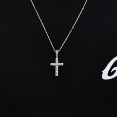 Micro Diamond Cross Pendant + 2MM Rope Chain Bundle in White Gold