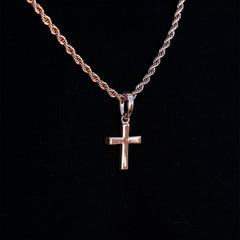 Micro Simple Cross Pendant + 2MM Rope Chain Bundle in Rose Gold