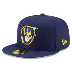 Men's Milwaukee Brewers New Era Navy patch Bloom Side Patch 59FIFTY Fitted Hat