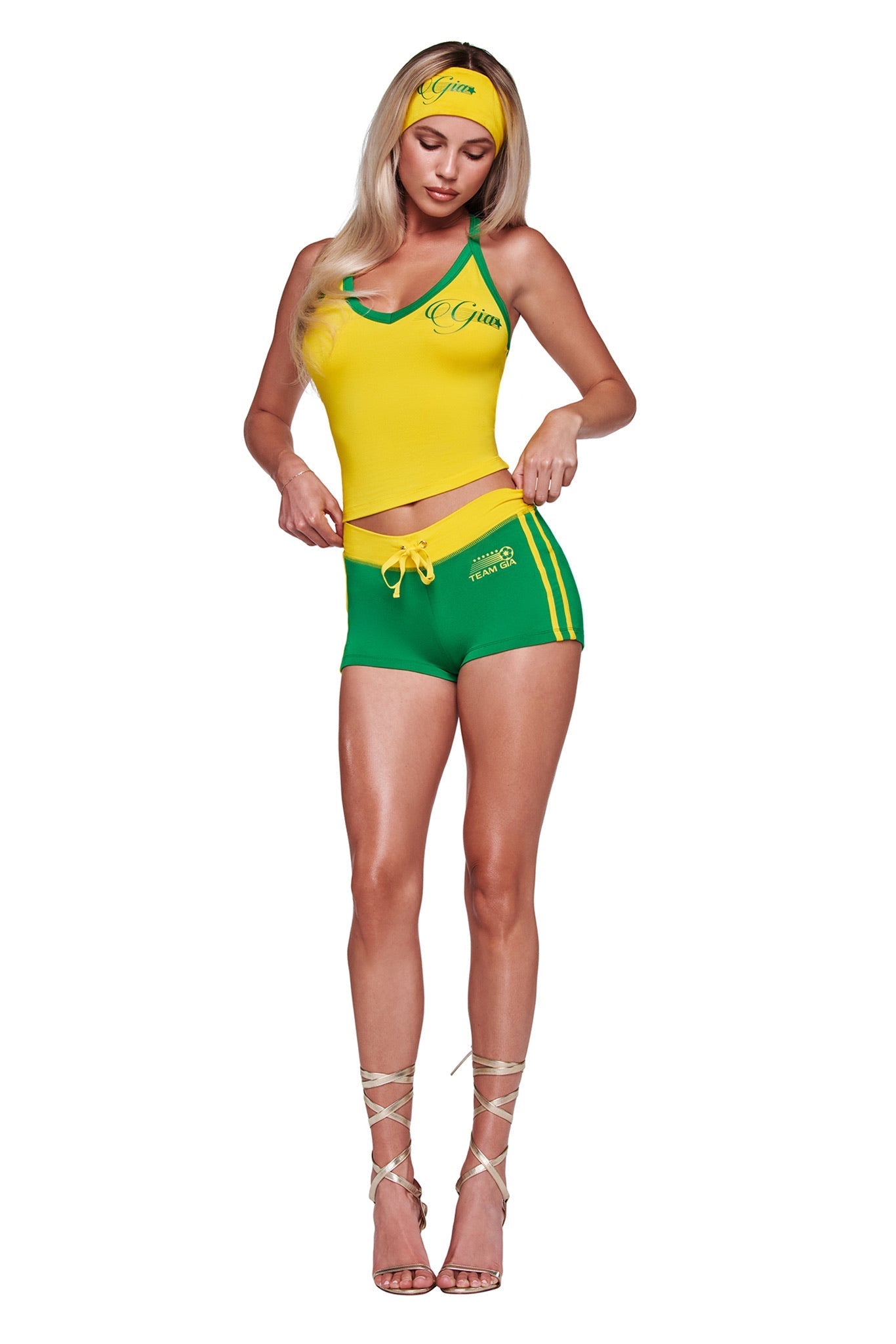 BLARE V-NECK TOP AND HEADBAND - YELLOW