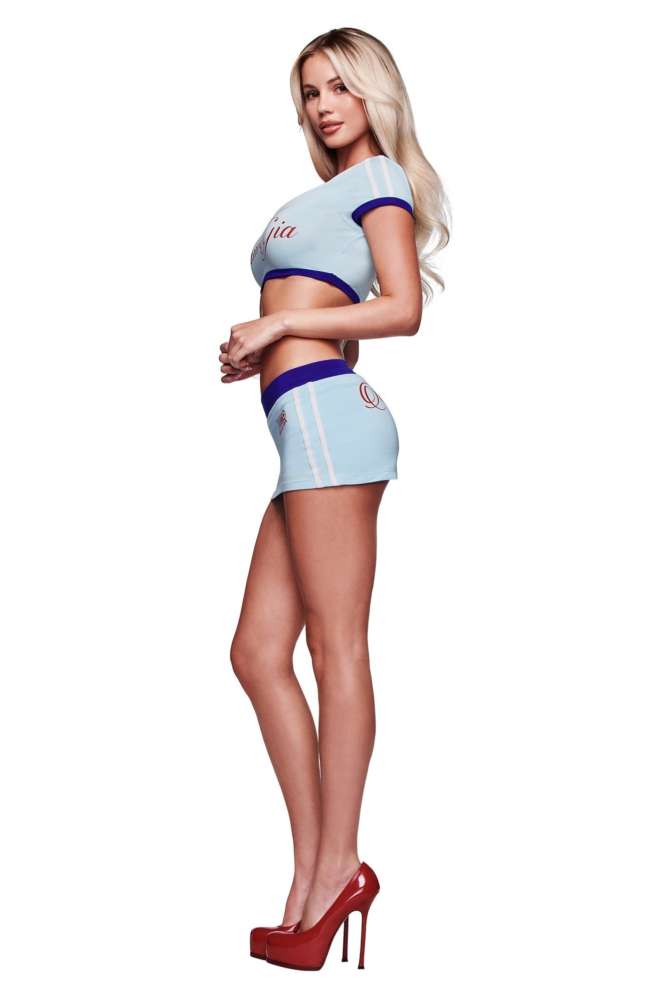 BLARE SPORT CROP TEE AND HEADBAND - BABY BLUE