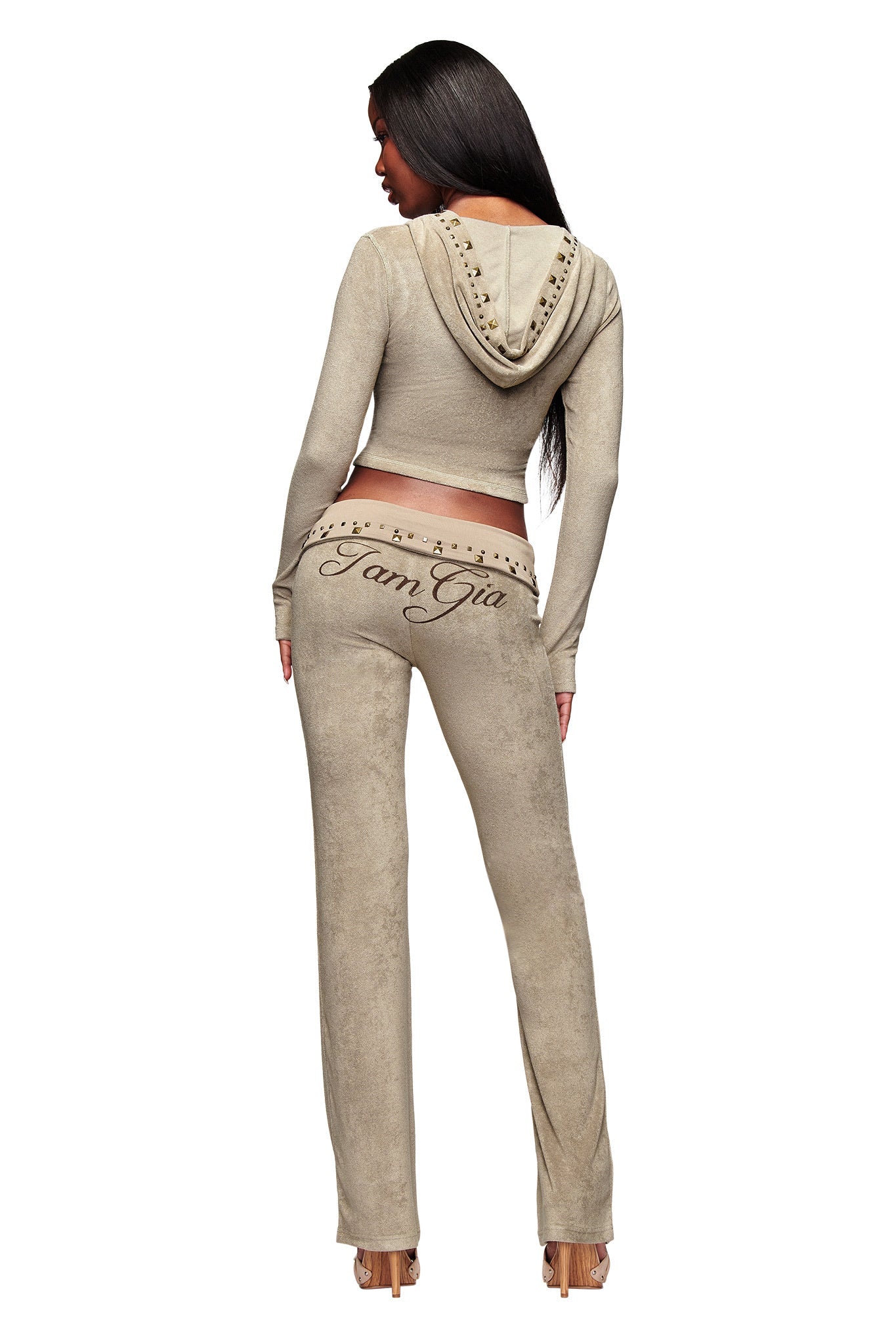 BLARE STUDDED TERRY HOODIE - STONE