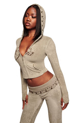 BLARE STUDDED TERRY HOODIE - STONE