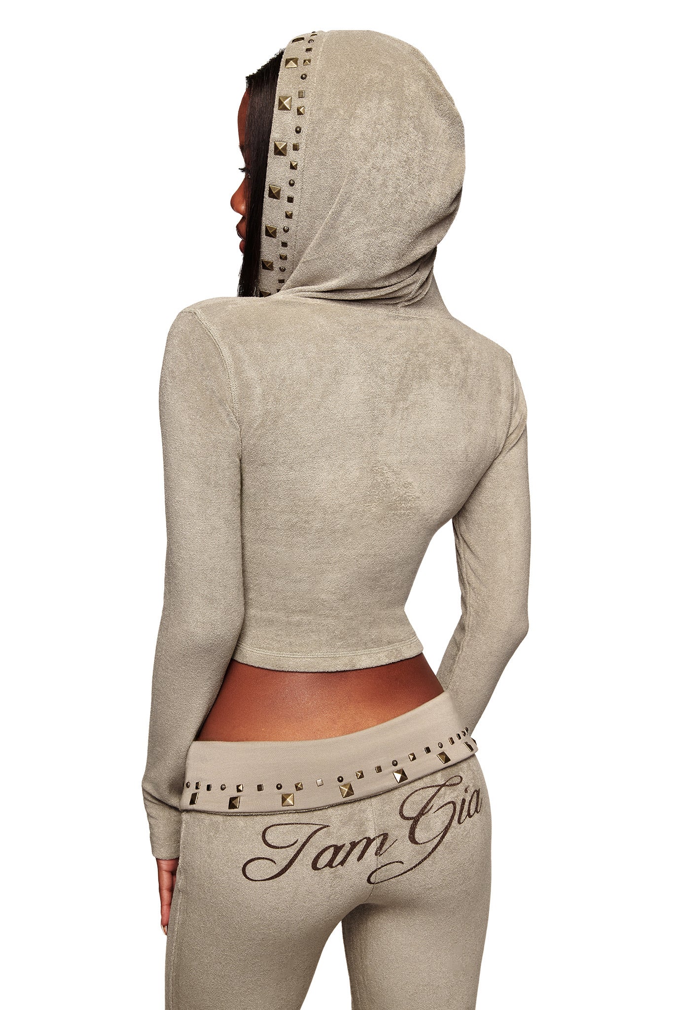 BLARE STUDDED TERRY HOODIE - STONE