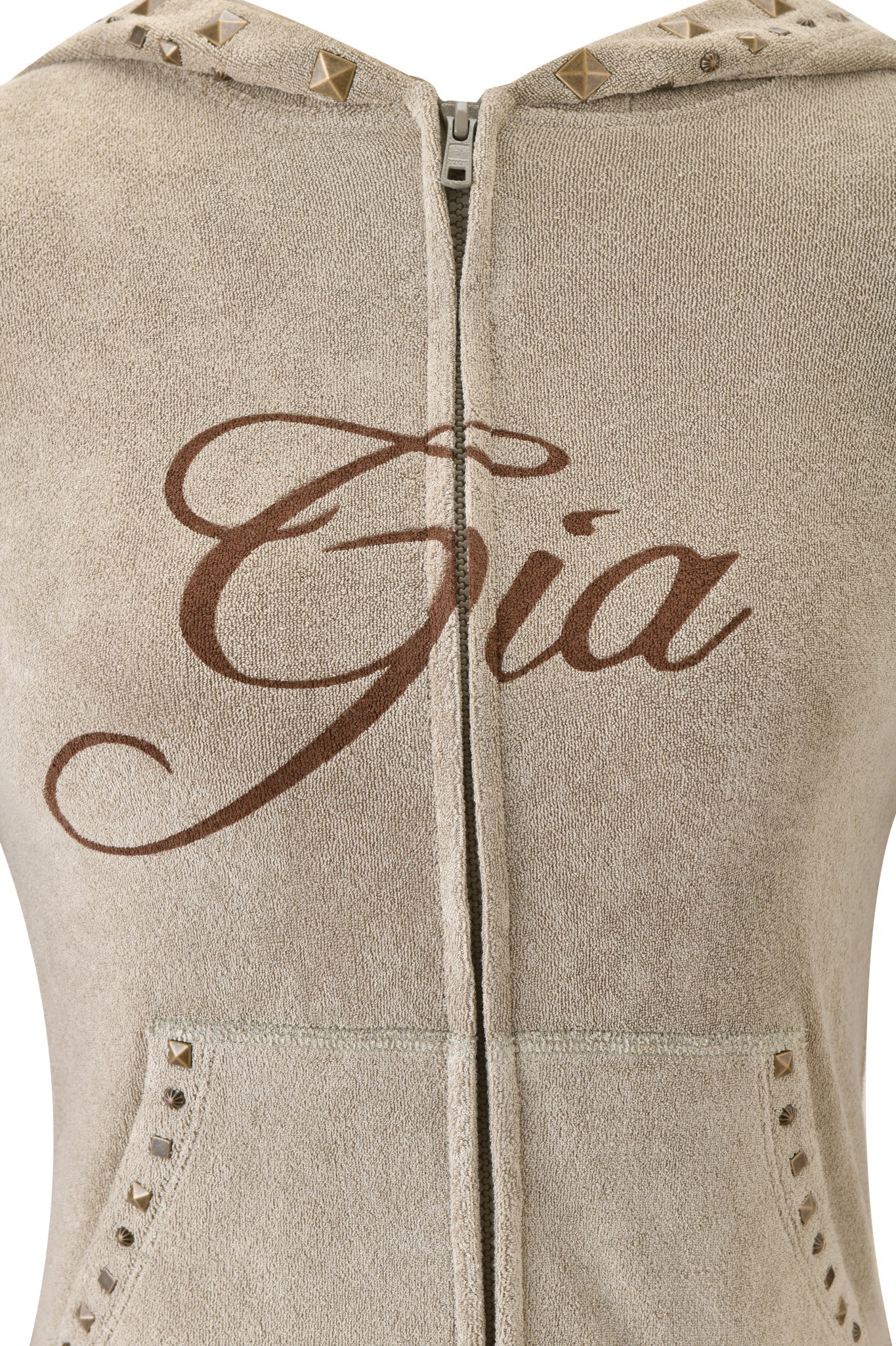 BLARE STUDDED TERRY HOODIE - STONE