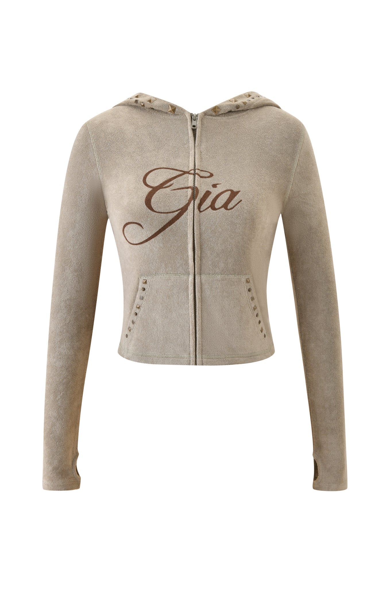 BLARE STUDDED TERRY HOODIE - STONE