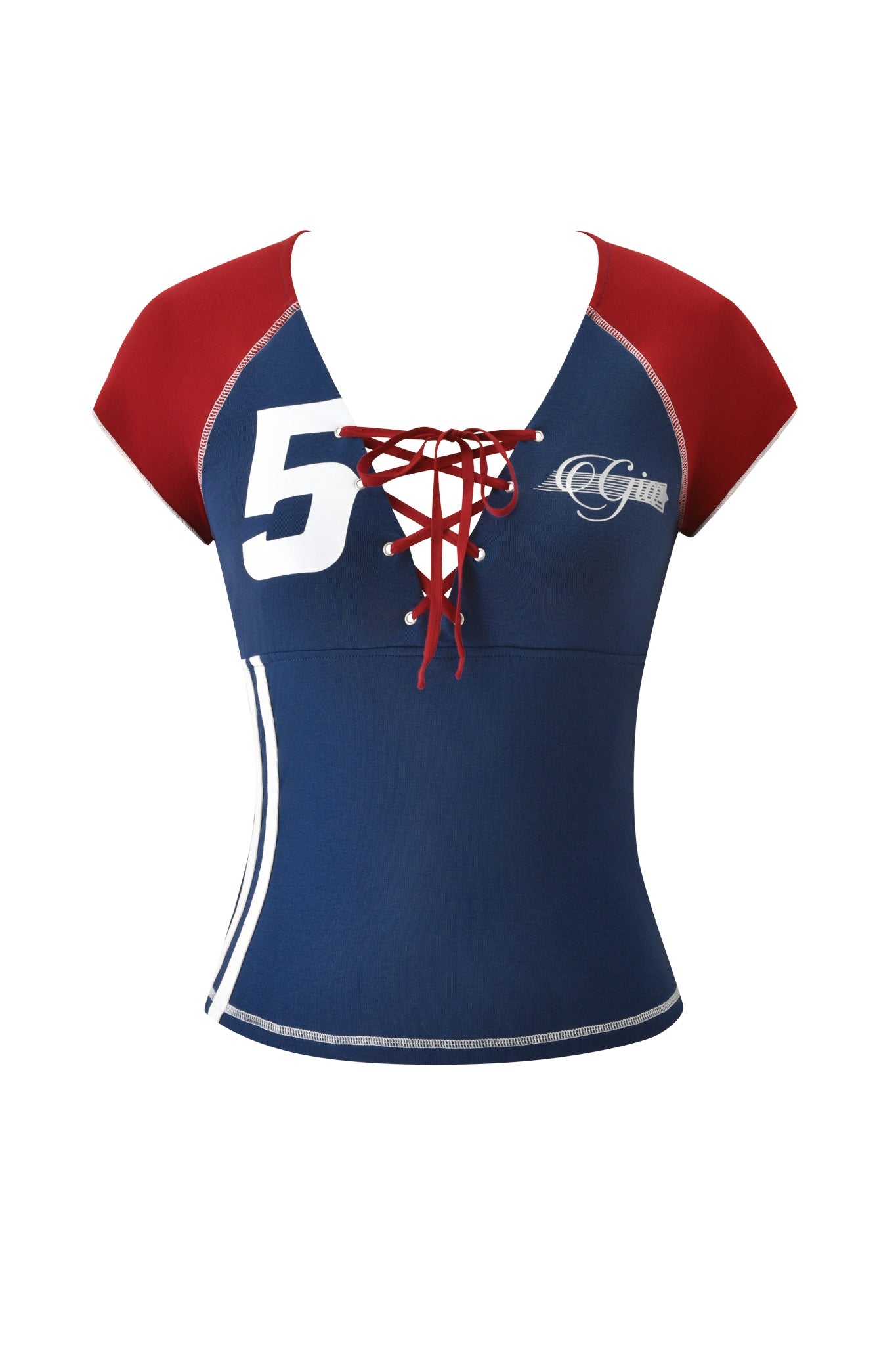 NOVIA LACE-UP T-SHIRT AND HEADBAND - NAVY