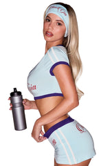 BLARE SPORT CROP TEE AND HEADBAND - BABY BLUE