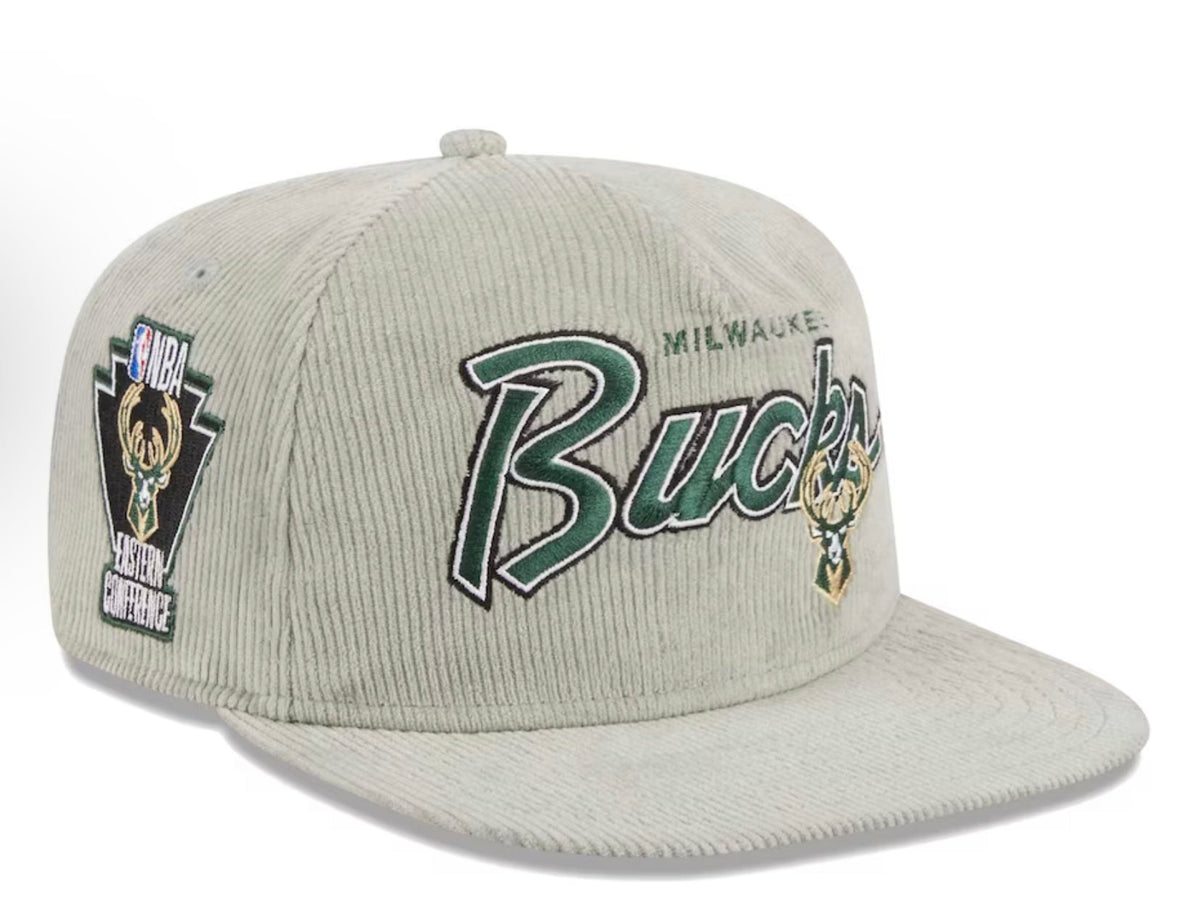 Men's Milwaukee Bucks New Era Gray The Golfer Corduroy 9FIFTY Snapback Hat