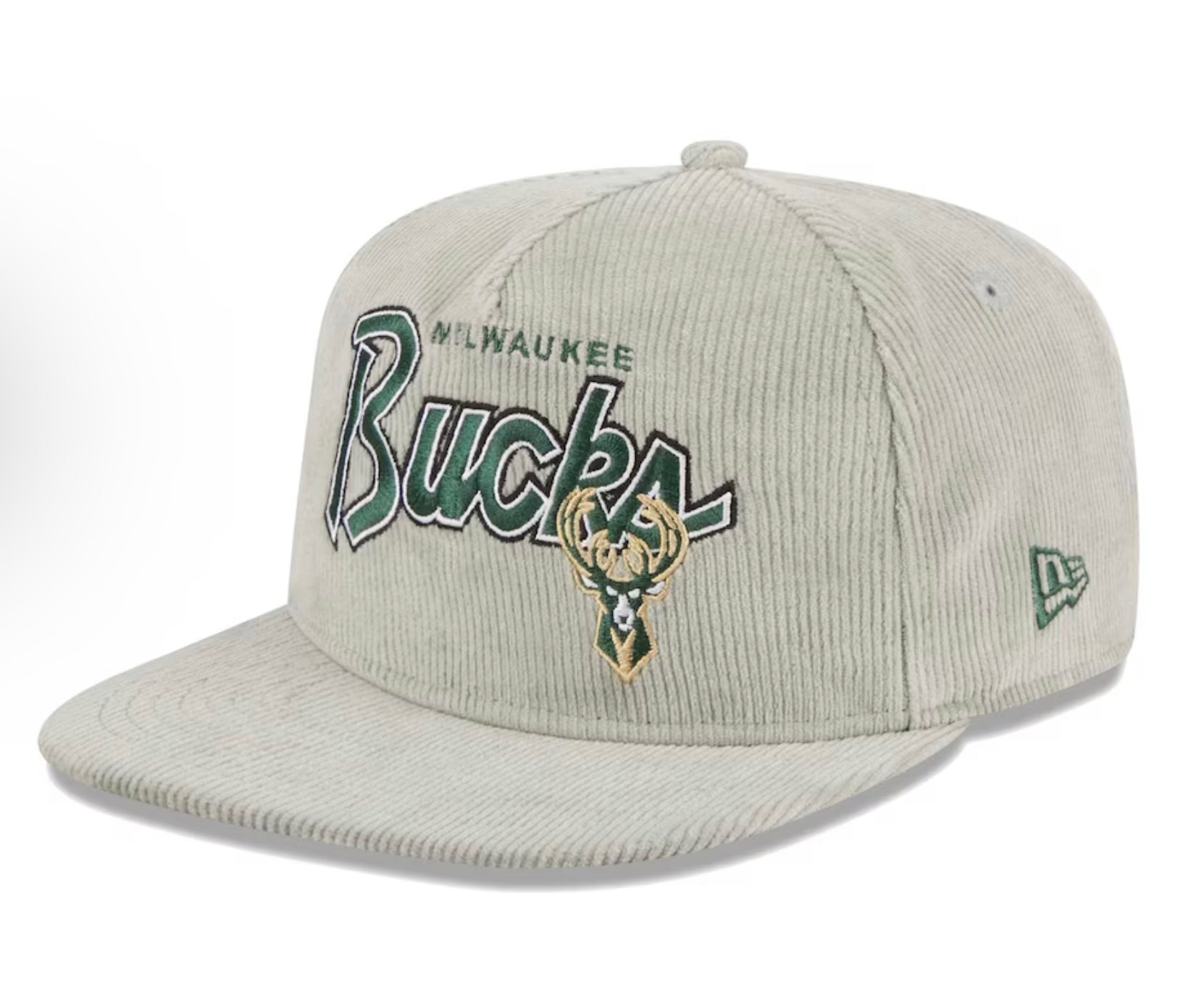 Men's Milwaukee Bucks New Era Gray The Golfer Corduroy 9FIFTY Snapback Hat
